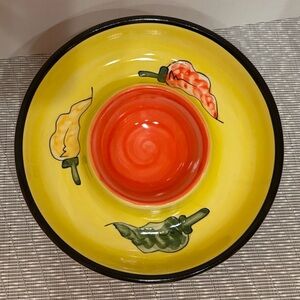 Rare Vintage Royal Norfolk Yellow Porcelain Dip Dish w/Colorful Peppers Design
